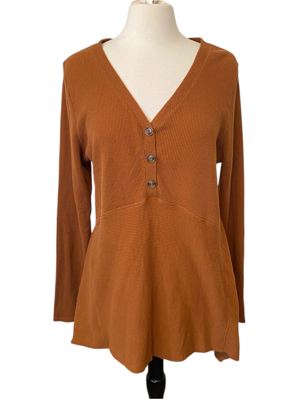 Maeve Anthropologie Eliza Henley Babydoll Tunic XL Rust Waffle Knit Fall